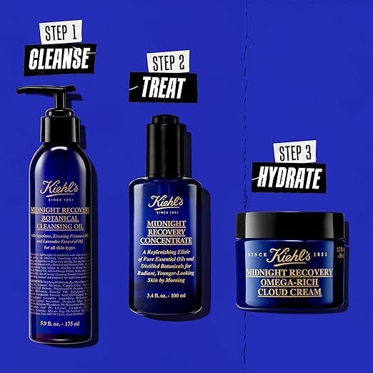 Kiehl's Midnight Recovery Concentrate Moisturizing Face Oil, Lightweight Facial Serum, Restores Skin Radiance Overnight, Reduces Fine Lines, Refines Skin Texture, 99.4% Naturally Derived - 3.4 fl oz